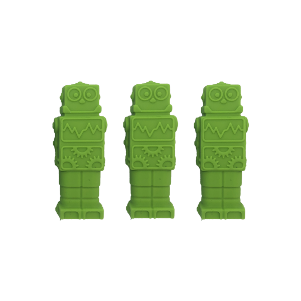 3 pack of Robot pencil topper chews in green