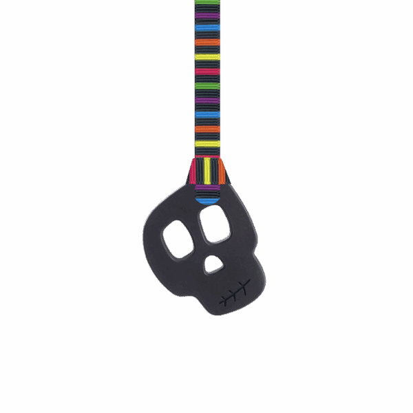 Black skull chew necklace on black stripes lanyard