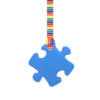 Blue Puzzle chew necklace with stripy lanyard, ideal autism aids