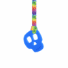 Blue skull chew necklace on rainbow leaves lanyard