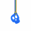 Blue skull chew necklace on rainbow pride lanyard