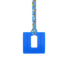 Blue square chew necklace with rainbows lanyard