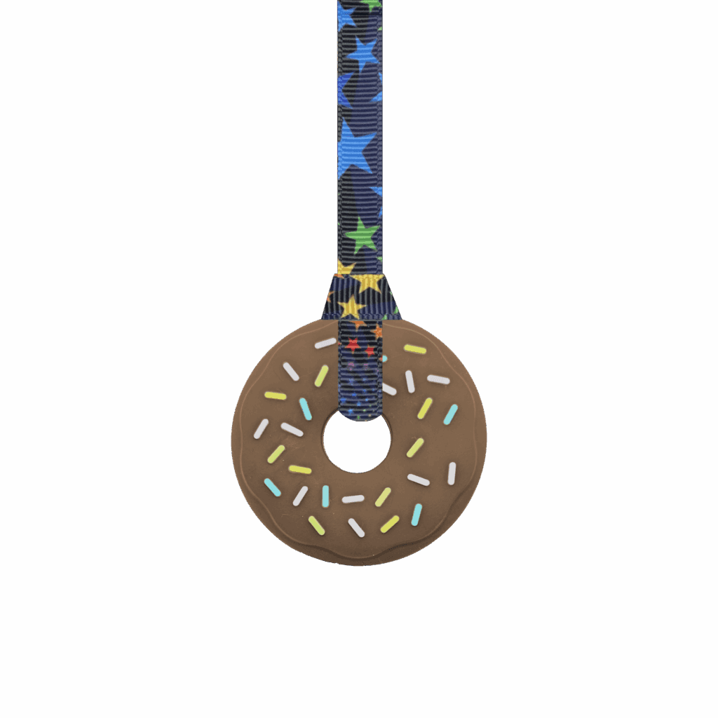 Brown doughnut chew necklace with hand made black stars lanyard