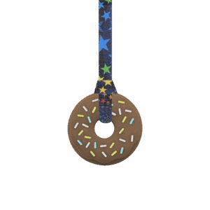 Brown doughnut chew necklace with hand made black stars lanyard