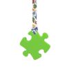 Green Puzzle chew necklace with dinosaurs lanyard
