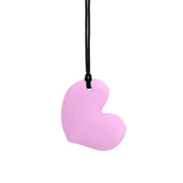 Light pink chewy heart necklace with black cord