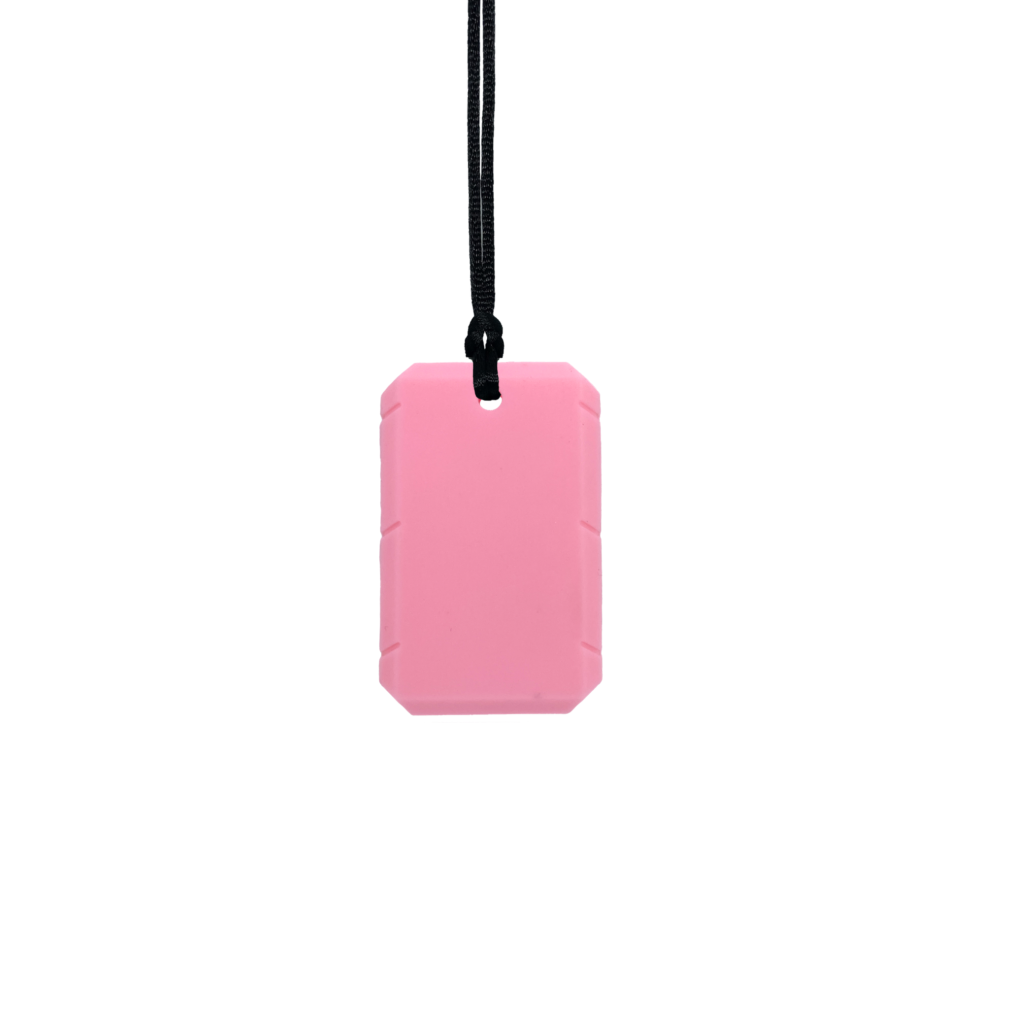 Light pink taggles chew necklace with black cord