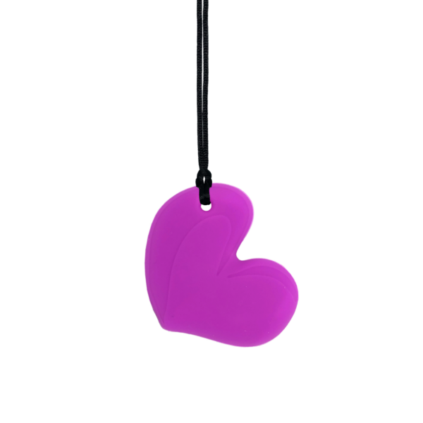 Hot pink chewy heart necklace with black cord