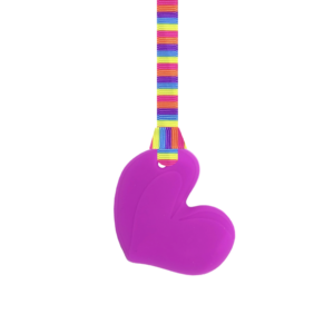 Magenta chewy heart necklace with pink stripes lanyard