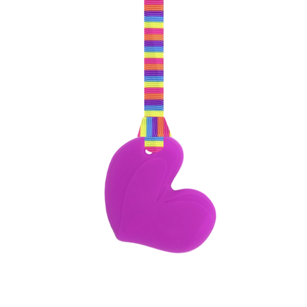 Magenta chewy heart necklace with pink stripes lanyard