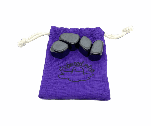 magnabobs fiddle toys, set of 4  magnetic silver stones on a purple bag