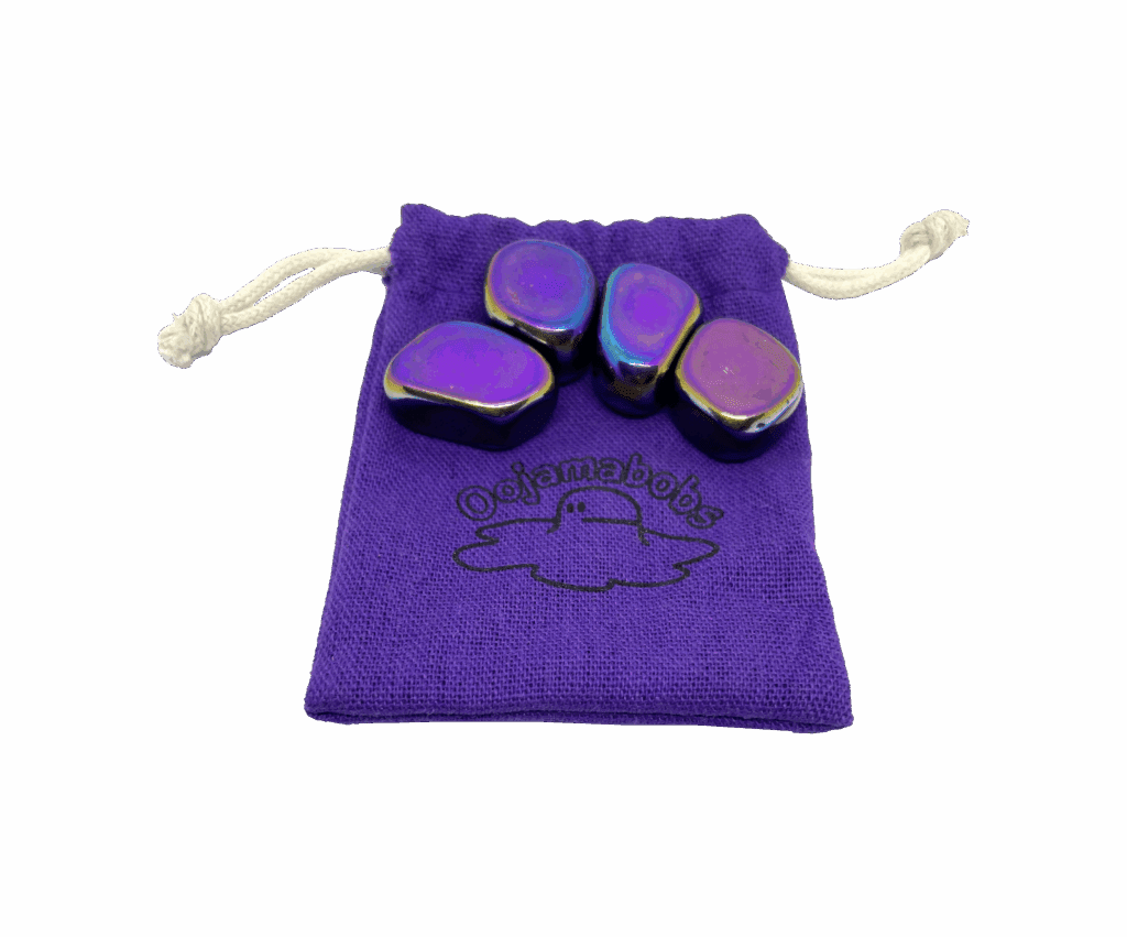 magnabobs fiddle toys, set of 4  magnetic rainbow stones on a purple bag