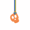 Orange skull chew necklace on rainbow pride leaves lanyard