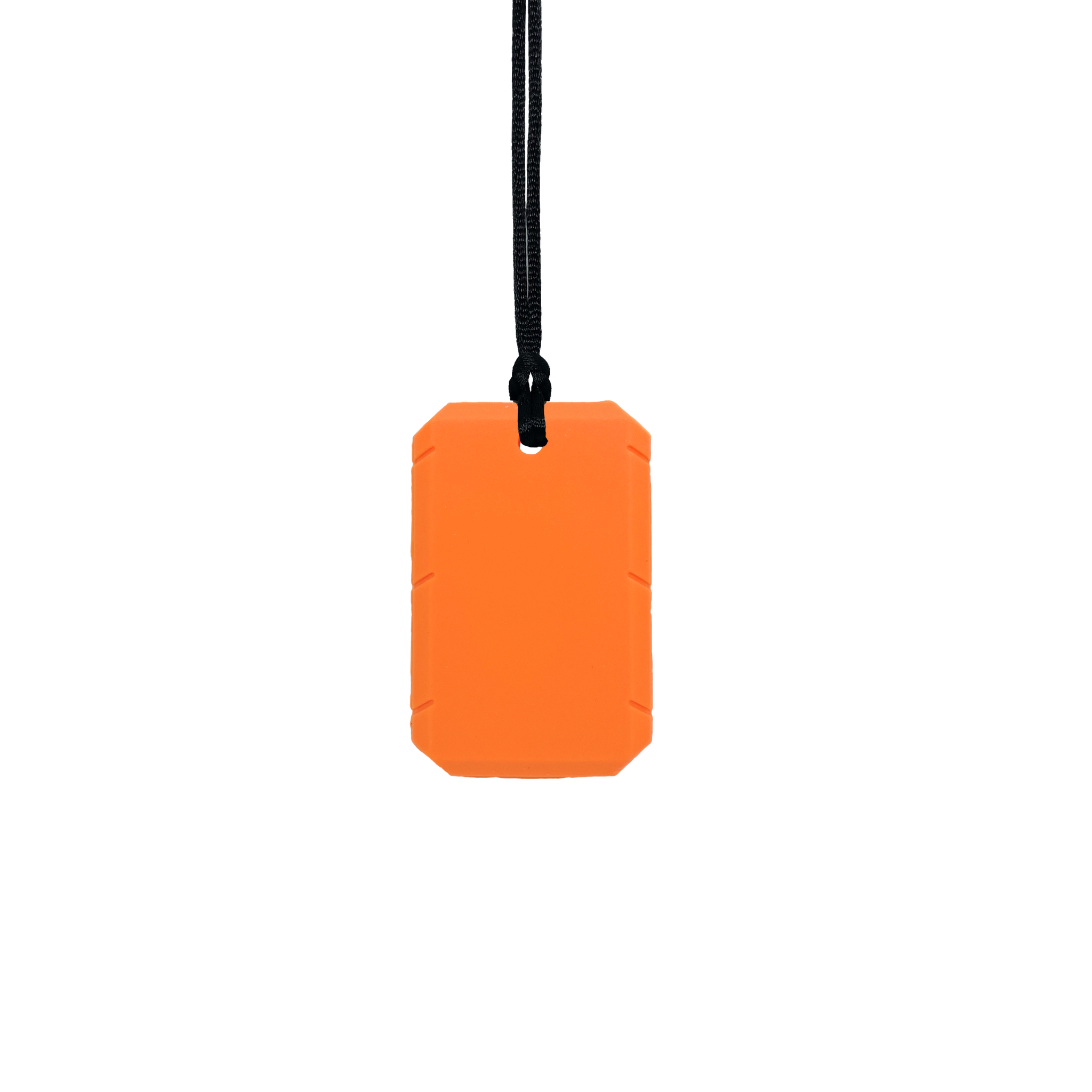 Orange taggles chew necklace with black cord