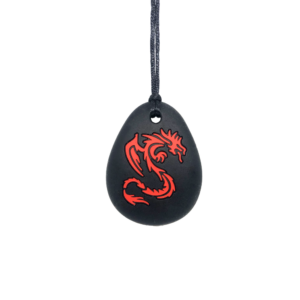 Black dragon chew necklace with red dragon on plain black cord