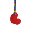 Red chewy heart necklace with rainbow hearts lanyard