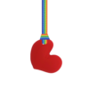 Red chewy heart necklace with rainbow pride lanyard