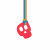 Red skull chew necklace on rainbow pride lanyard