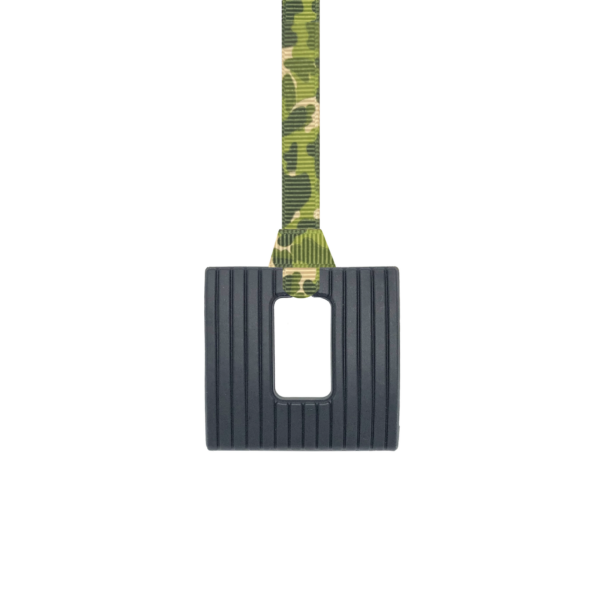 Black square chew necklace with camouflage lanyard
