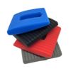 Different colour square chew necklaces in a pile