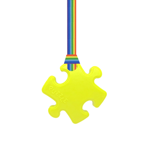 Yellow Puzzle sensory chew necklace with pride lanyard