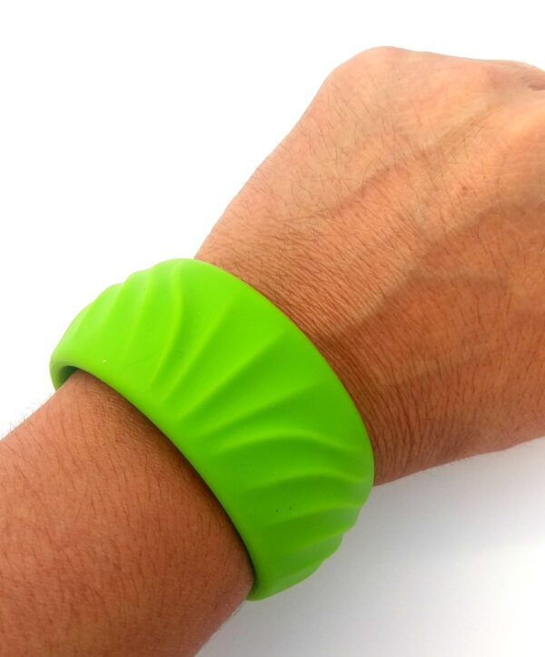 Green Ripple Bracelet sensory chew on a wrist