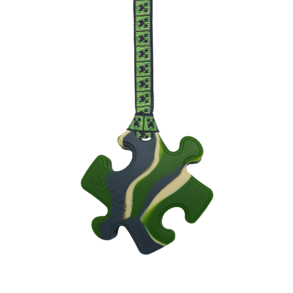 Camouflage Puzzle chew necklace with creeper lanyard, perfect for those with ADHD