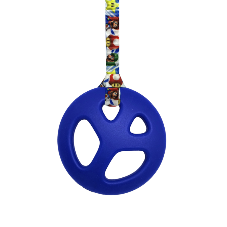 Peace Chew Necklace on mario lanyard