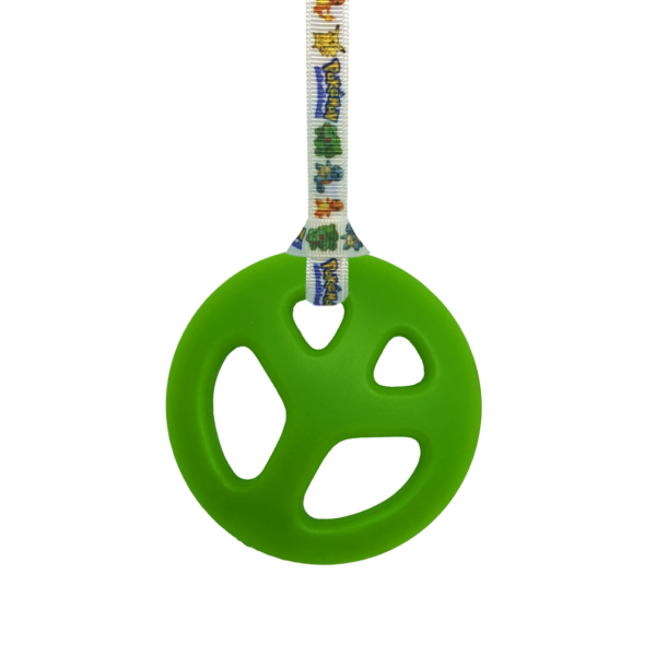 Green chewy Peace pendant on pokemon lanyard