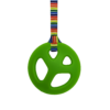 Green chewy Peace pendant on retro stripes lanyard