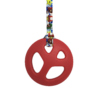 Red chewy Peace pendant on mario lanyard