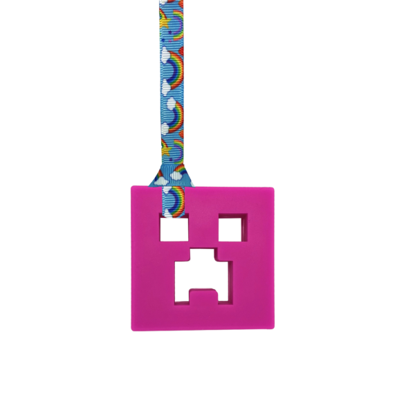Pink chewy creeper necklace with rainbows lanyard