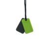 Green and grey dog tag chew necklace on black cord, perfect for sensory needs