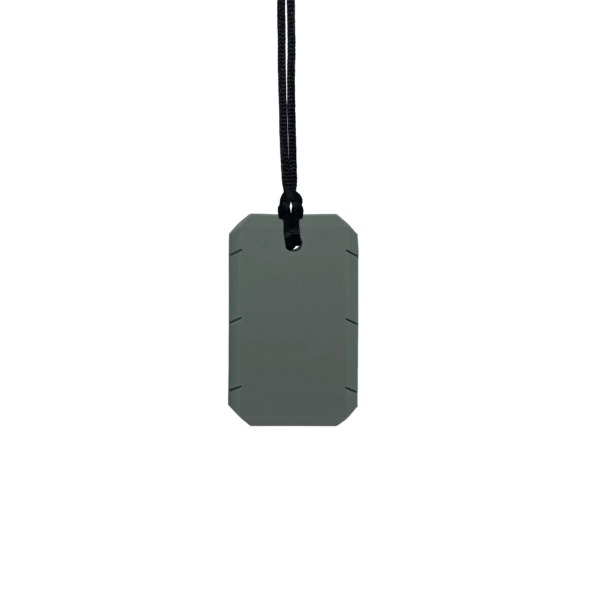 Grey taggles chew necklace with black cord