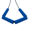 Sensory chew necklace with 4 blue beads strung on a black cord