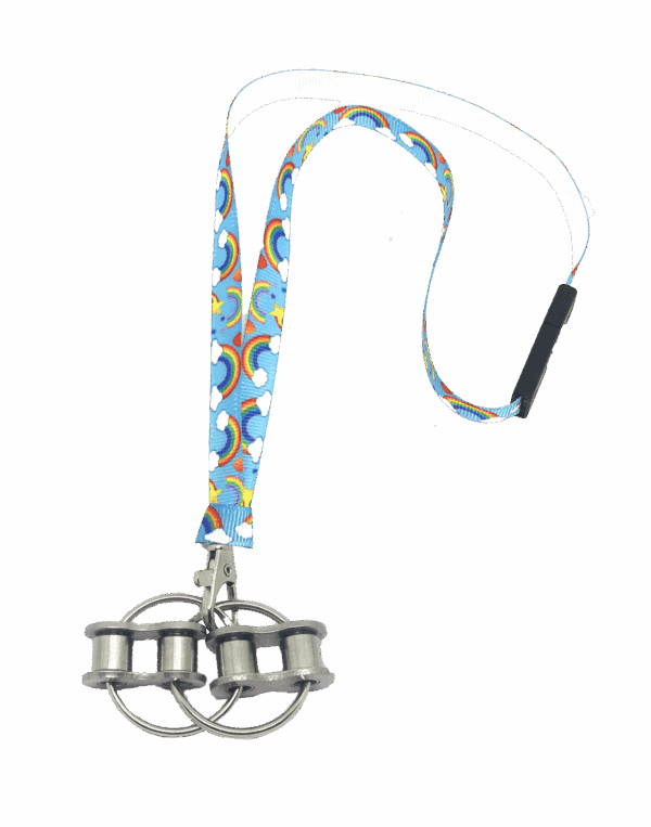 Large Fidgi-Flip fidget necklace on handmade neck lanyard