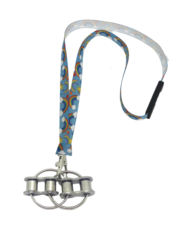 Large Fidgi-Flip fidget necklace on handmade neck lanyard