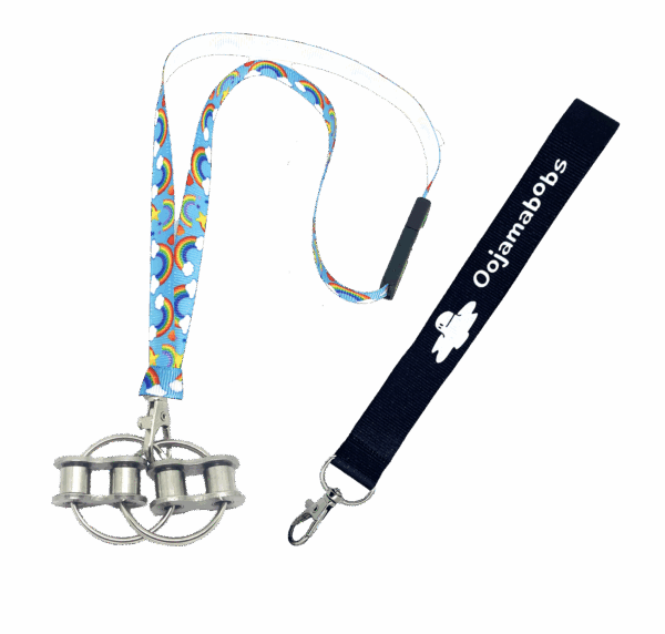 Large Fidgi-Flip fidget necklace on handmade neck lanyard with oojamabobs wrist lanyard