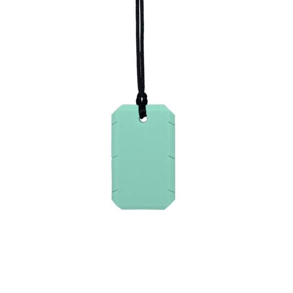 Mint green chewy taggles pendant on black cord