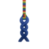 Navy squiggle chew necklace with retro stripes lanyard, ideal for sensory needs