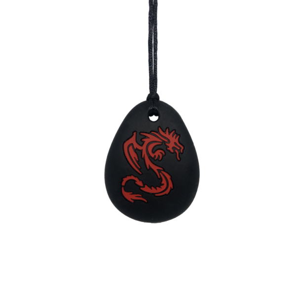 Black dragon chew necklace with red dragon on plain black cord