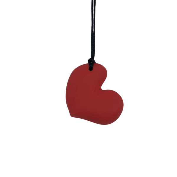 Red chewy heart necklace with black cord