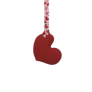 Red heart chew necklace with hearts lanyard