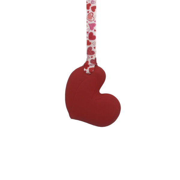Red heart chew necklace with hearts lanyard