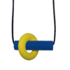 Blue and yellow Axle autism chew necklace on black cord