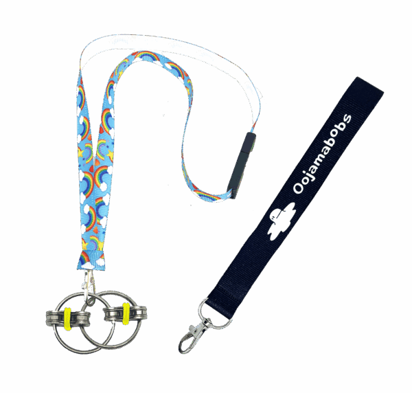 standard Fidgi-Flip fidget necklace on handmade neck lanyard with oojamabobs wrist lanyard