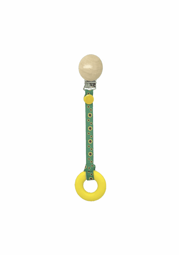 Yellow ring sensory chew on sunflower clip-on lanyard