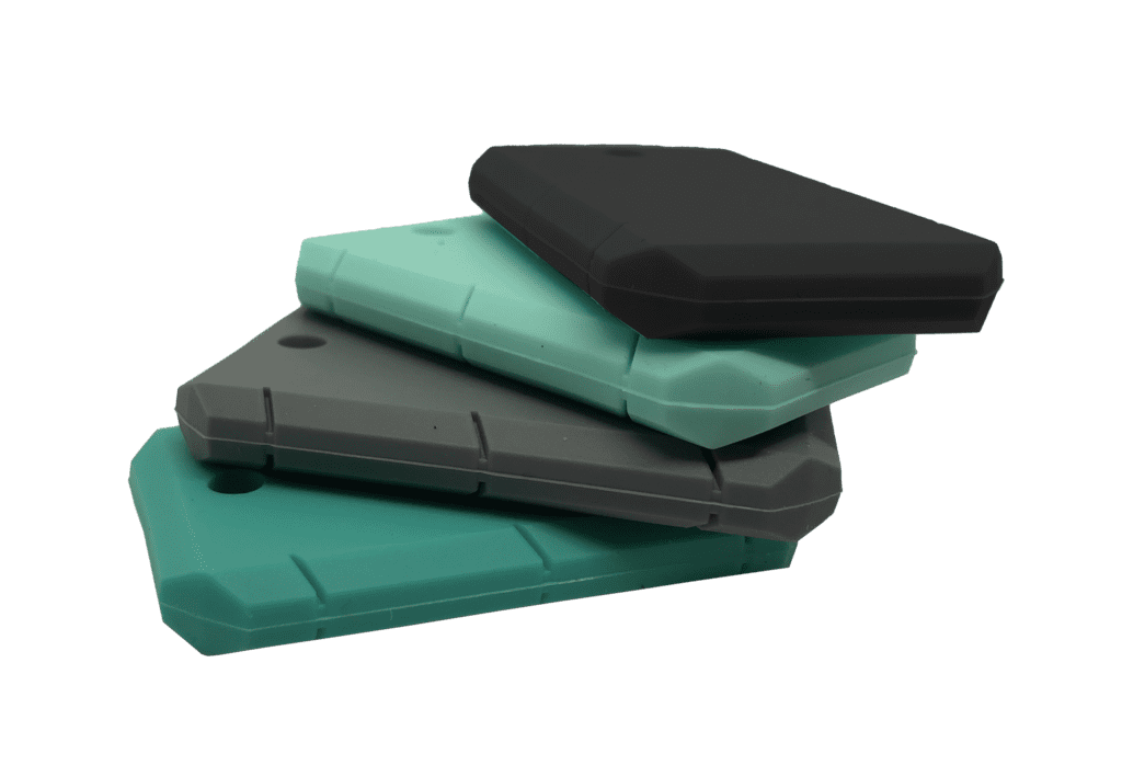 4 colour taggles chew necklaces in a fan