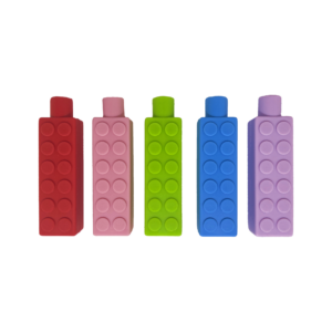 Chewable brick pencil topper chews in 5 different colours