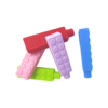 5 chewy brick pencil toppers in red, blue, pink, purple and green